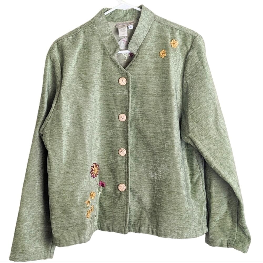 Vintage Button Down Cottagecore Jacket Velour Embroidery Women's Size L